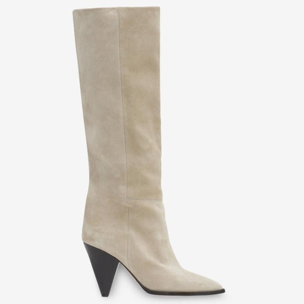Isabel Marant Ririo Suede Slouch Boot in Chalk cream leather heeled knee high